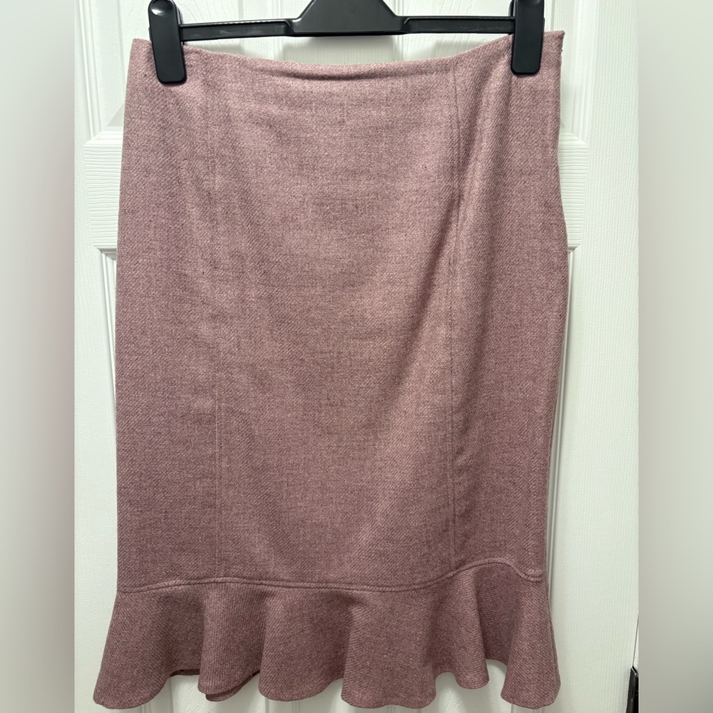 Vintage Ronit Zilkha Elegant Dusty Pink Lambswool Ruffle Hem Skirt US8